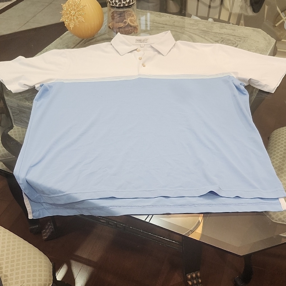 Peter Millar White and Blue Summer Comfort Golf Polo Shirt Oversized Large